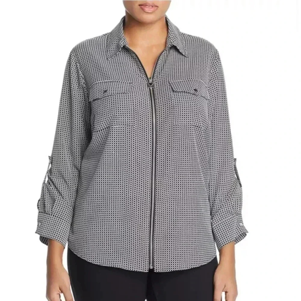 New Michael Michael Kors womens top size 2X roll tab sleeve lock half zip